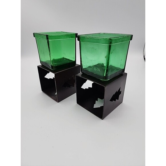 Rustic Pine Tree Candle Holders Christmas Winter Cabin Pair of Candle Holders - Picture 12 of 12